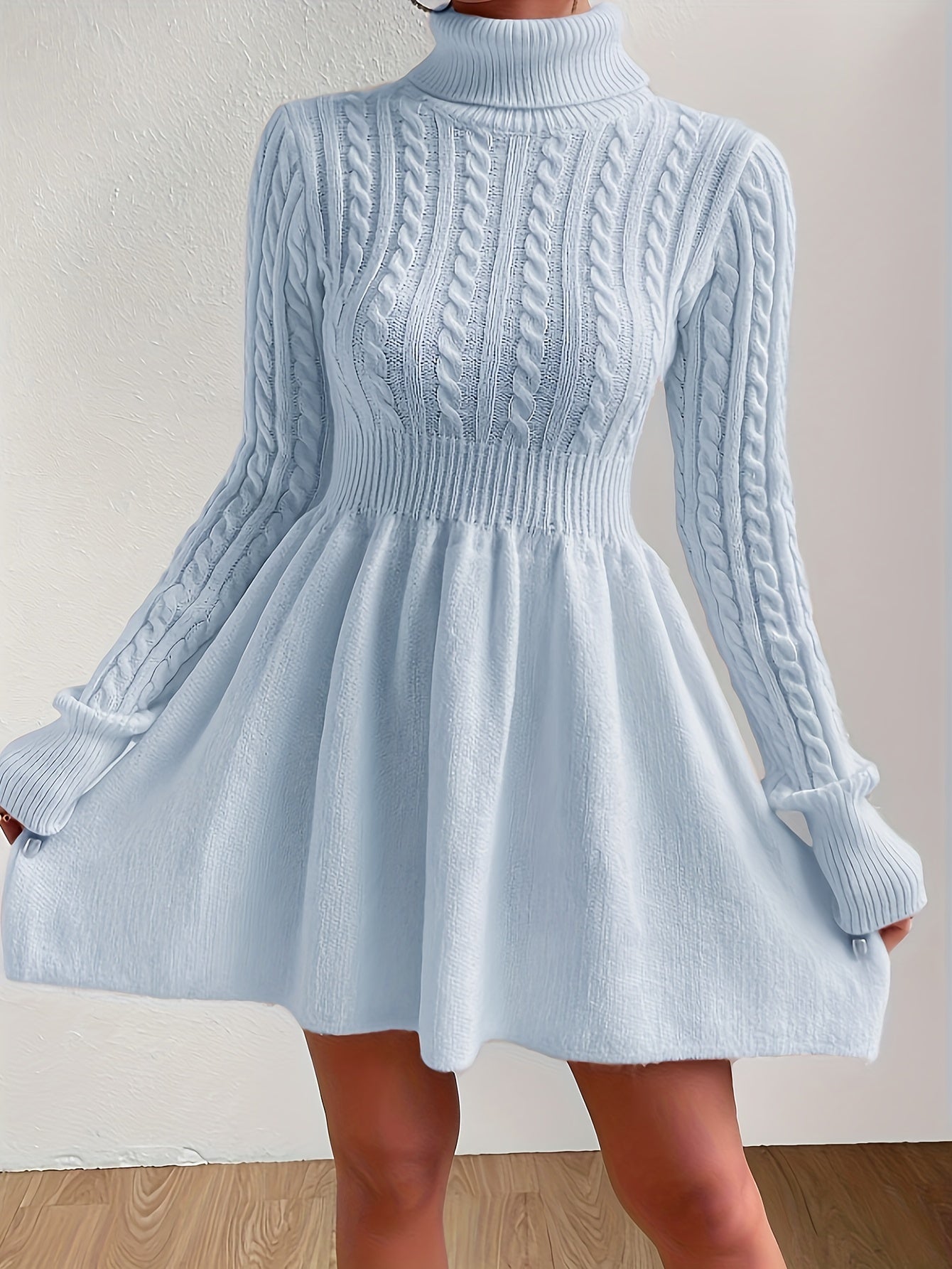 High Neck Pink Mini Sweater Dress , Sweater Dress for Women