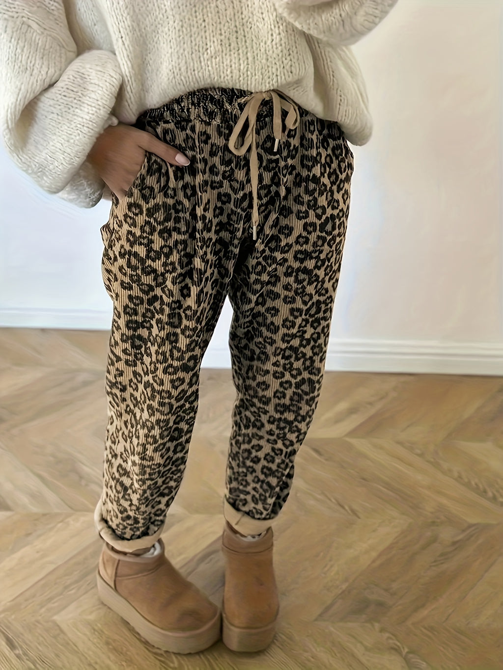 Women's Corduroy Leopard Print Long Pants | Women's Clothing