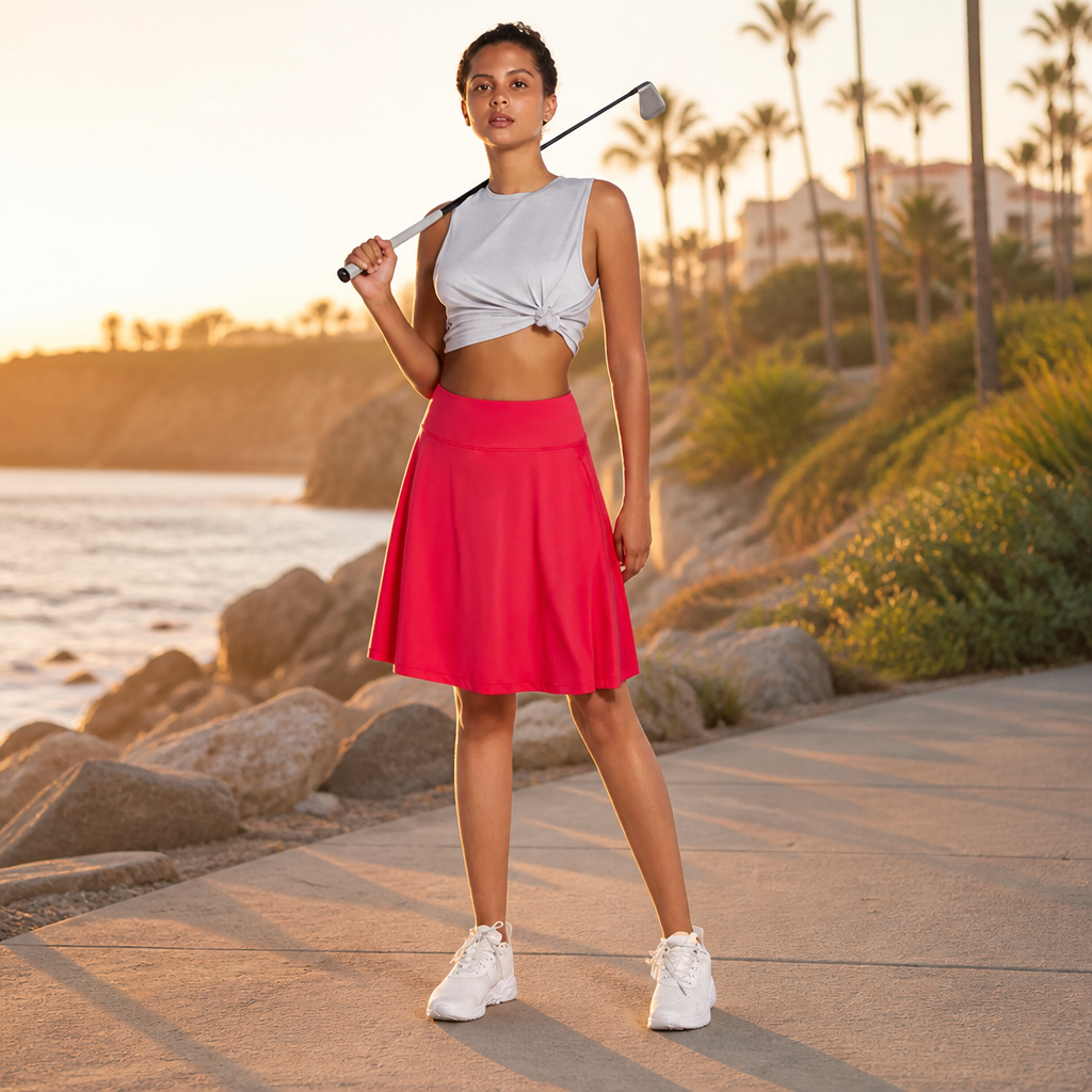 Women's Summer Skort with UPF50+, High Waist, Pleated Skirt, Integrated Lining and Pockets | Casual Sports Skirt