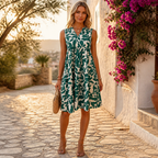 Women's summer dress, A-line, floral pattern, V-neck, sleeveless | Casual Beach Vacation Dress