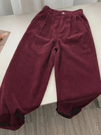 Women's Retro High Waisted Corduroy Straight Pants, Korean Style Loose Casual Trousers