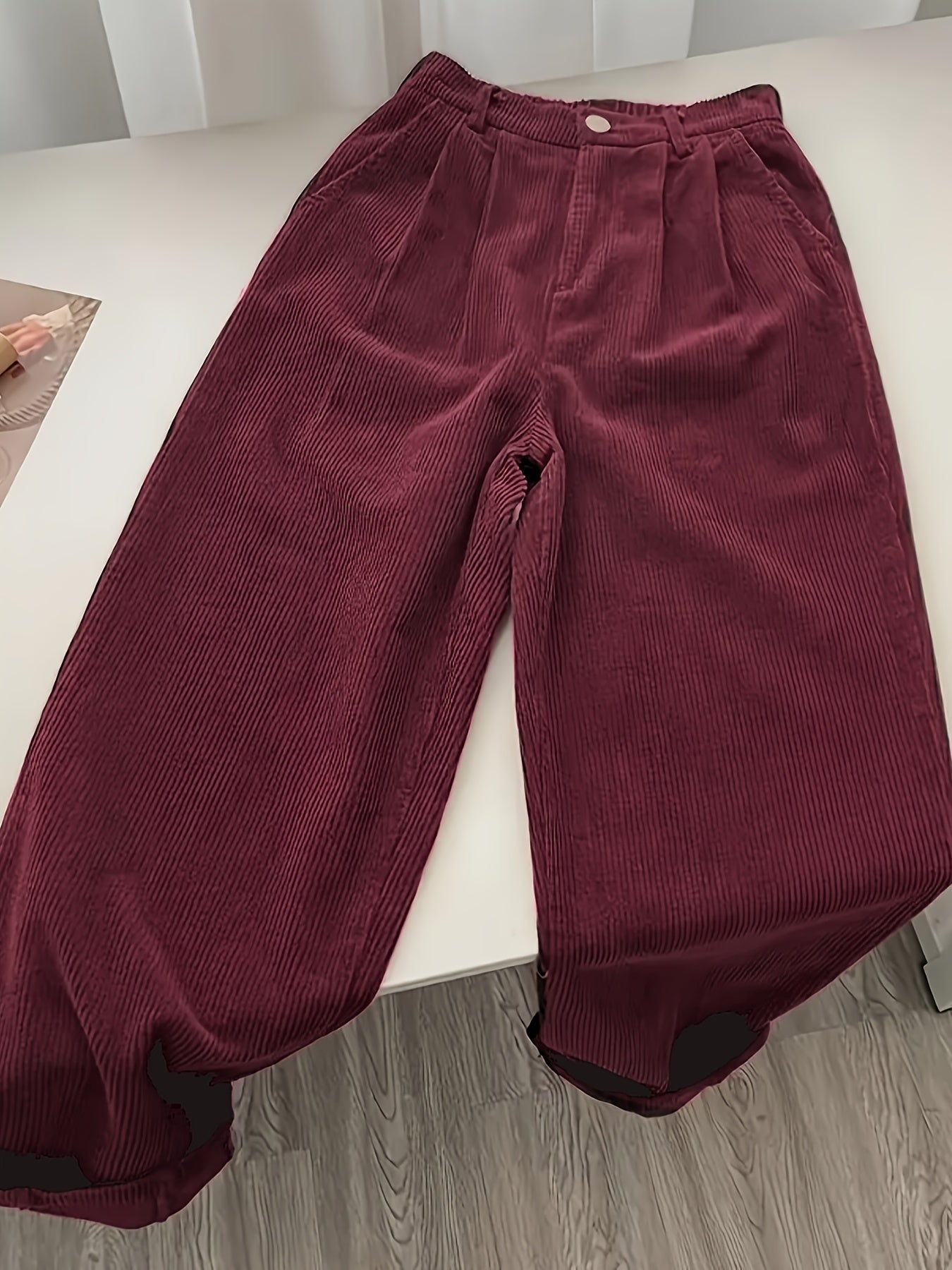 Women's Retro High Waisted Corduroy Straight Pants, Korean Style Loose Casual Trousers