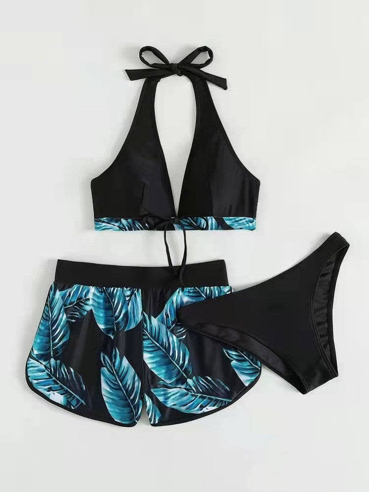 Women's Bikini Set with Matching Shorts and Quick-Dry Fabric for Summer - Blue