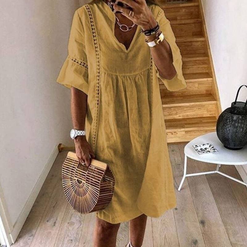 Airy Boho Dress with Lace Details | Perfect for Summer - Yellow