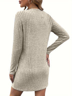 Solid Color Ribbed Dress Long Sleeve Bodycon Sweater Dress