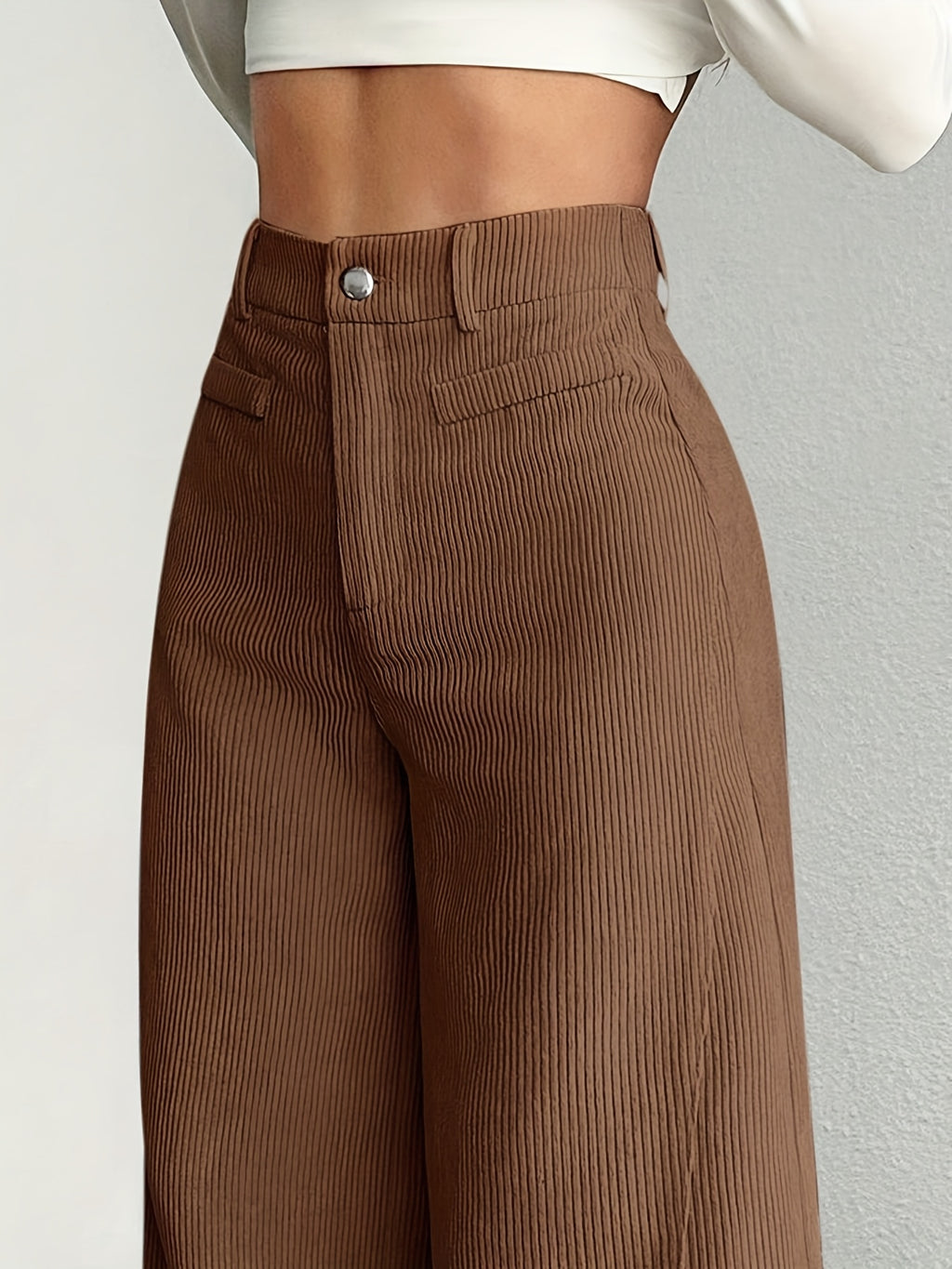 Women's High Waisted Wide Leg Pants Corduroy Textured Casual Washable Trousers