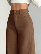 Women's High Waisted Wide Leg Pants Corduroy Textured Casual Washable Trousers