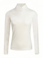 Solid Color Neck T-Shirt, Women'S High Neck Sweater, Long Sleeve