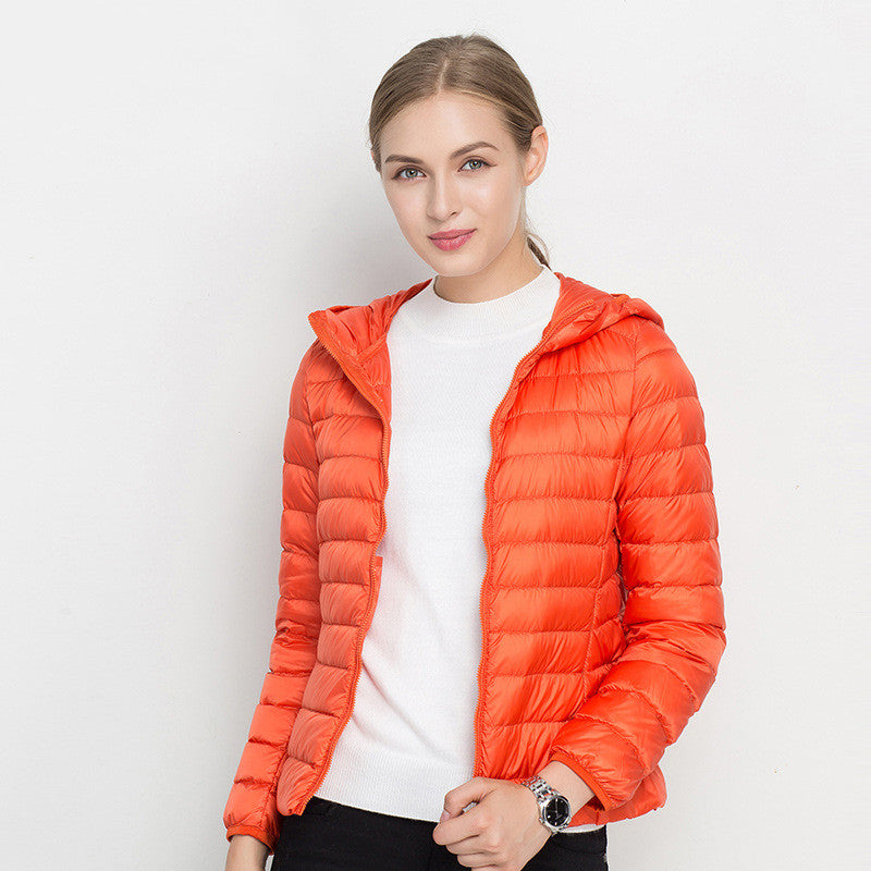 Warm Down Jacket, Women's Short Hooded Super Lightweight - Perfect for Cold Winter Days - Orange