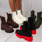 Women's Thick soled Boots, Knitted Round Toe Shoes, Casual Shoes