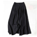 Women's Autumn Wide-Leg Pants with High Waist, Side Pockets and Elastic Waistband - Black