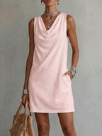 Sleeveless cotton dress with a draped neckline everyday style