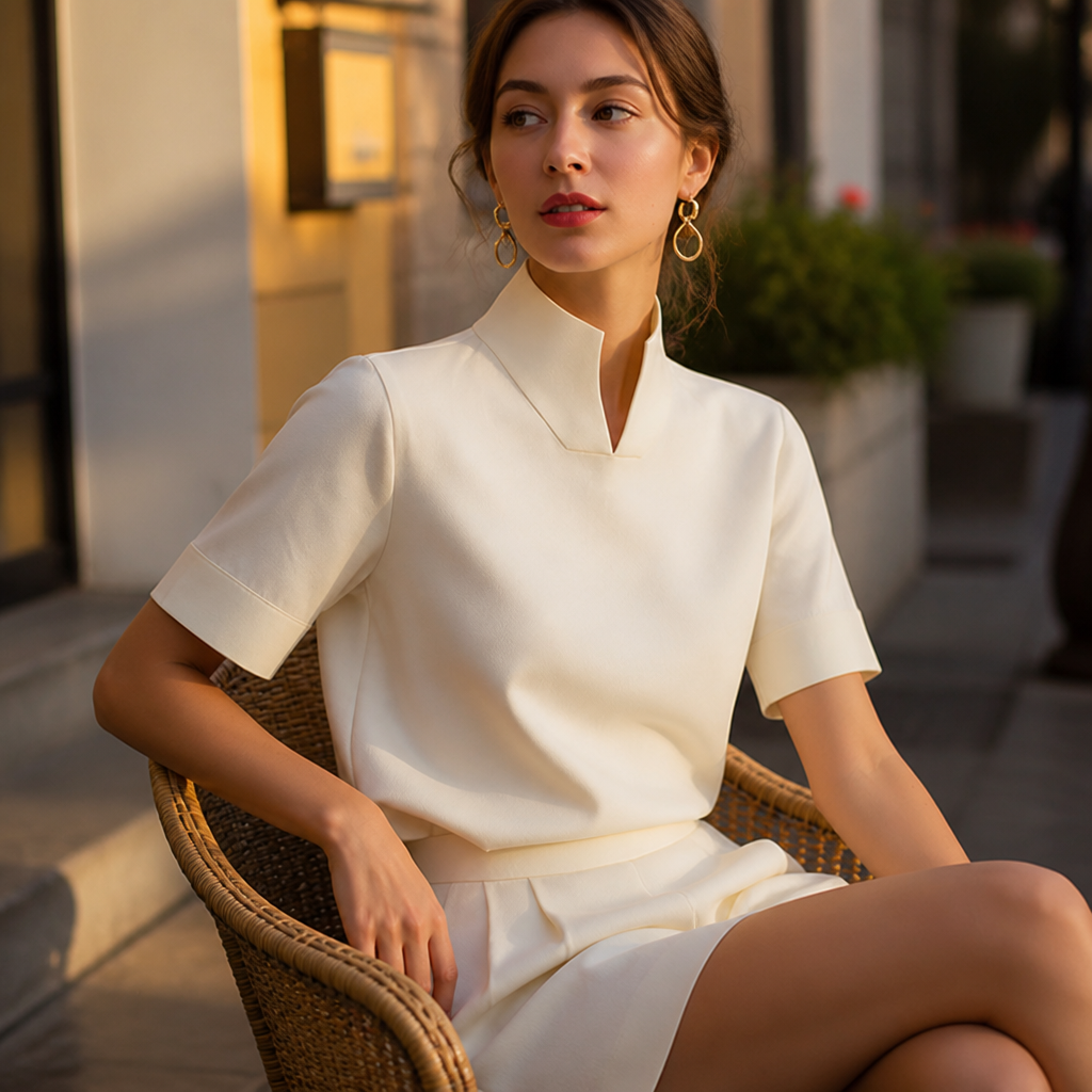 Women's Stand Up Collar Minimalist Textured Blouse | Lightweight Blouse