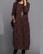 Long Sleeved Pocket Dress with Print | Floral Midi Dress