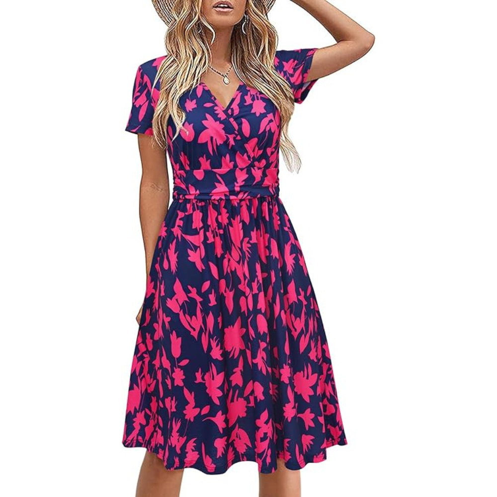 Floral Midi Wrap Summer Dress – Lightweight for Women