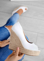 Women's Wedge Sandals for Spring with Open Toe, Soft Lining and Slip-On Fit - White