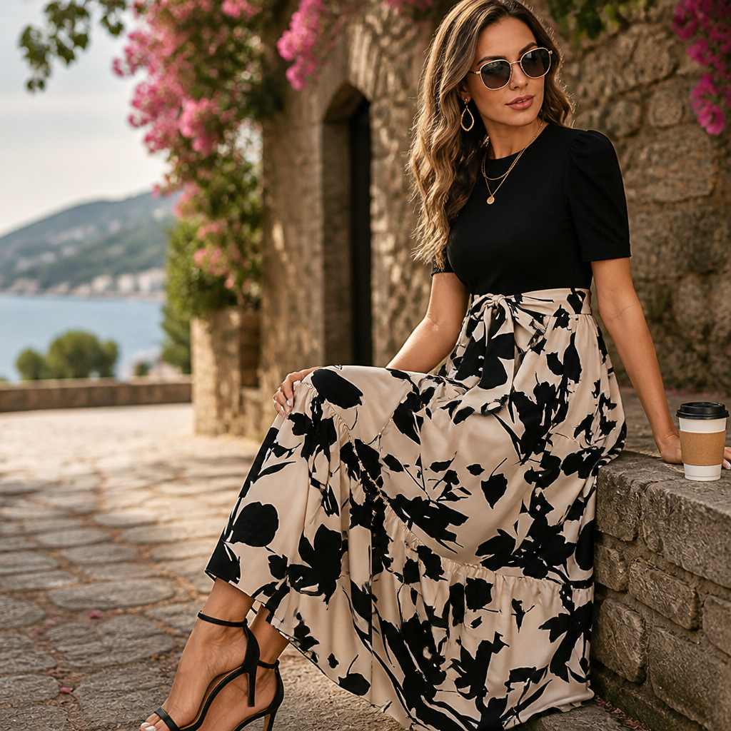 Women's Maxi Dress Floral Pattern High Waist A Line Summer | Lightweight Boho Dress
