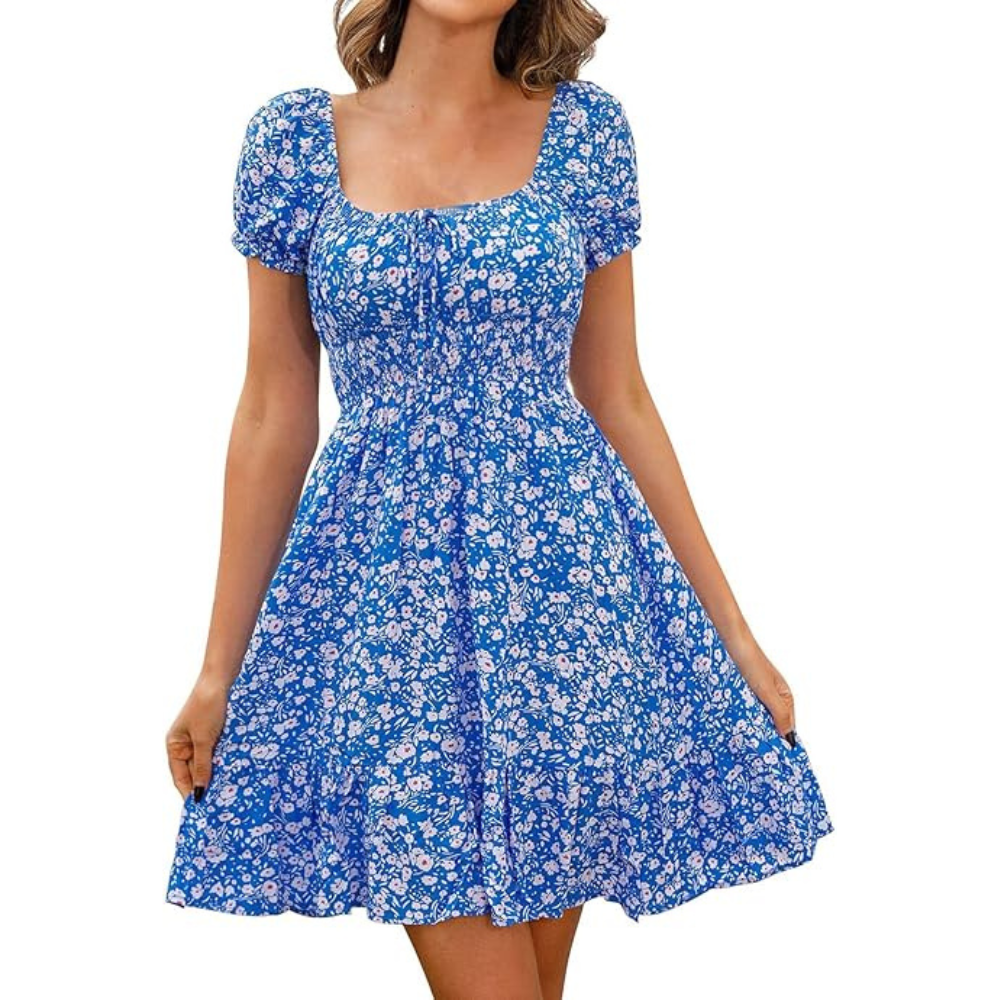 Floral Print Summer Dress – Lightweight Puff Sleeve for Women