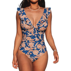 Ruffle V-Neck Swimsuit – Back Lacing for Women