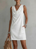 Sleeveless cotton dress with a draped neckline everyday style