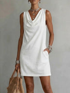 Sleeveless cotton dress with a draped neckline everyday style