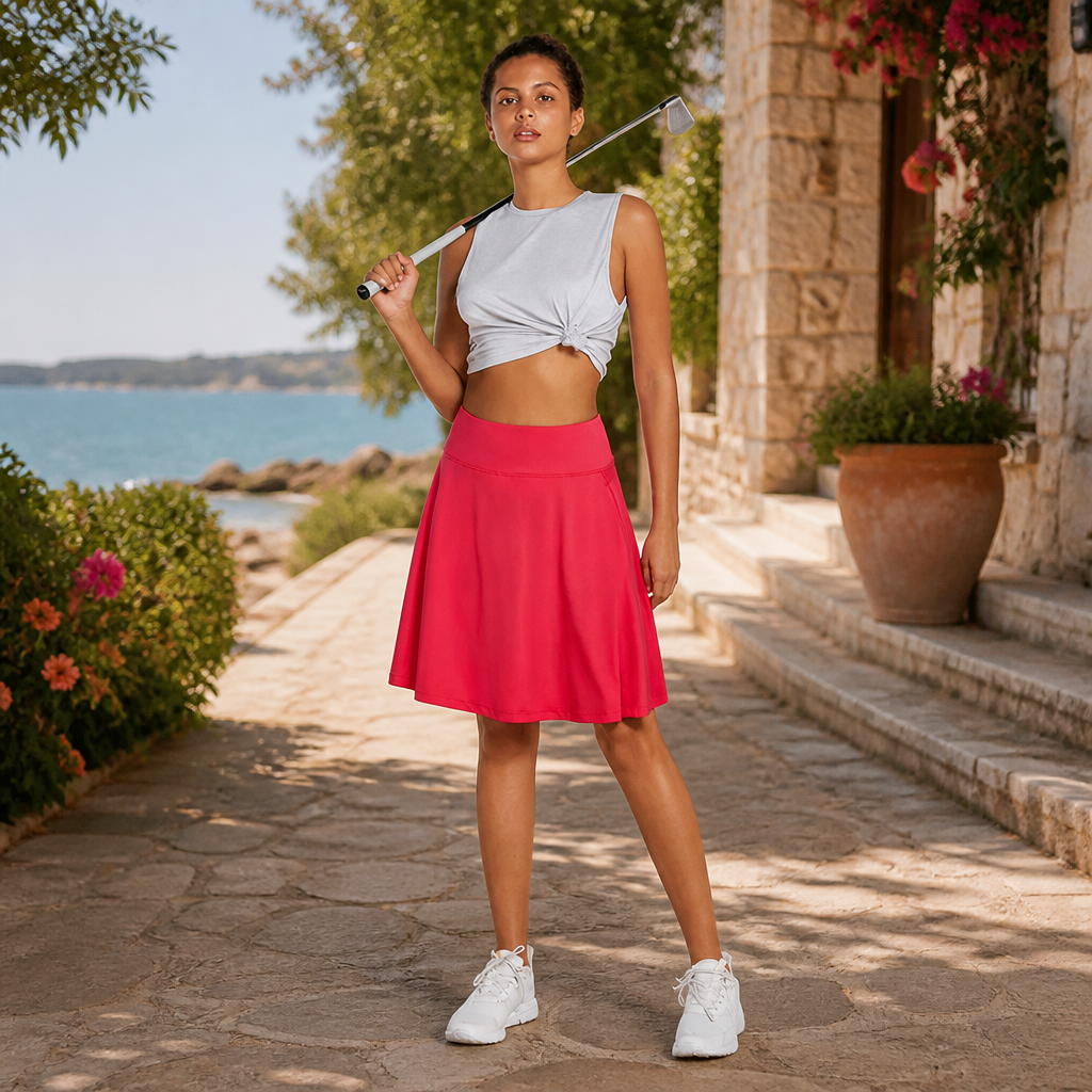 Women's Summer Skort with UPF50+, High Waist, Pleated Skirt, Integrated Lining and Pockets | Casual Sports Skirt