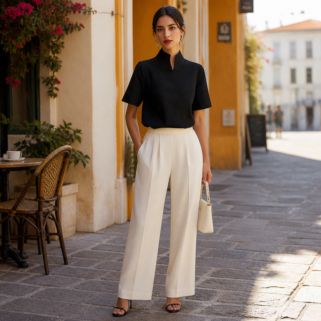 Women's Stand Up Collar Minimalist Textured Blouse | Lightweight Blouse