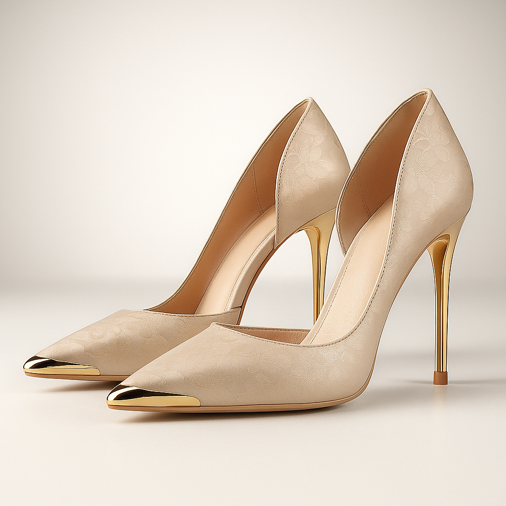 Women's Stiletto Heels, Satin Jacquard, Gold Accent - Luxe