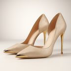 Women's Stiletto Heels, Satin Jacquard, Gold Accent - Luxe