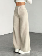 Women's High Waisted Wide Leg Pants Corduroy Textured Casual Washable Trousers