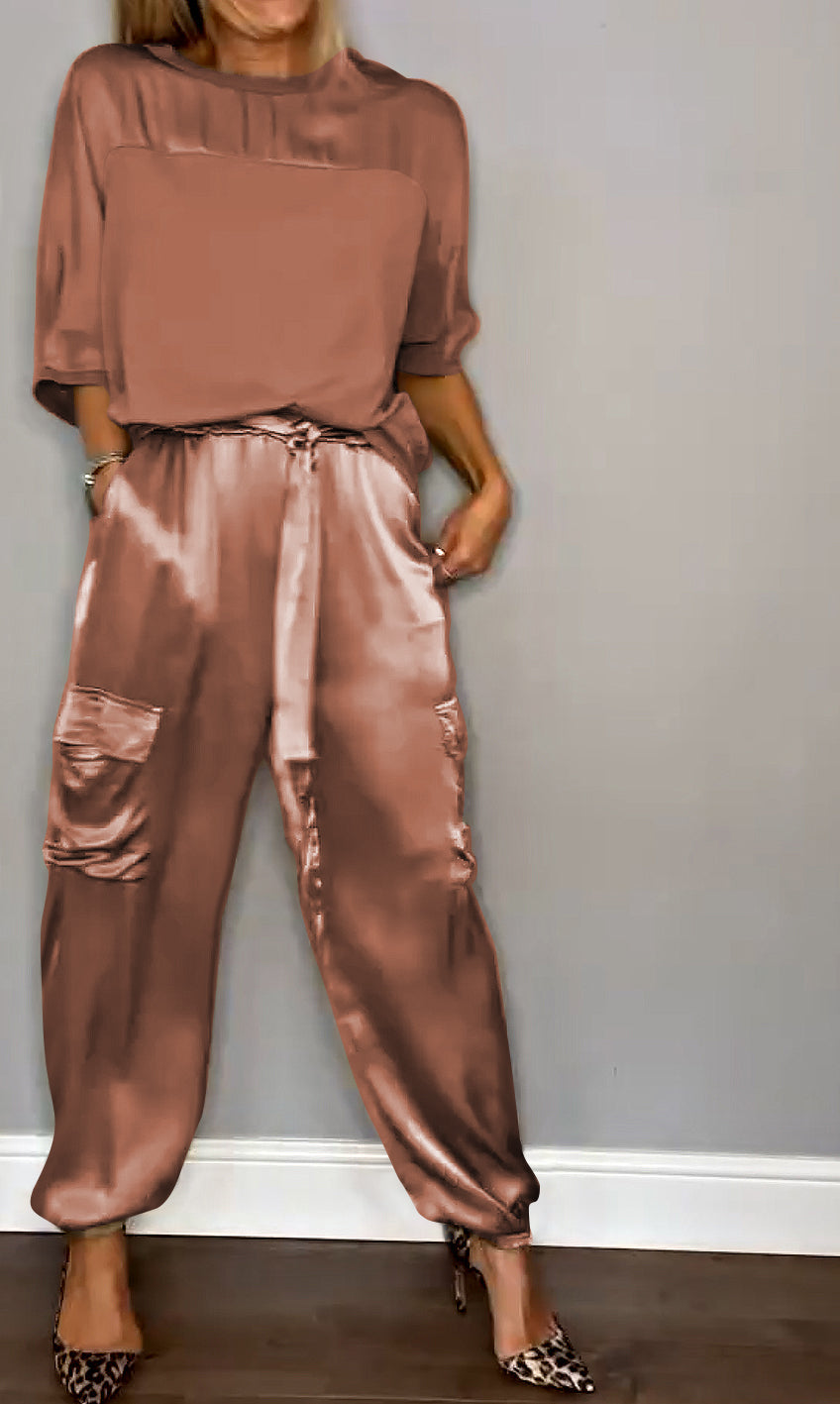 Kamila - Stylish Two-Piece Summer Set - Brown