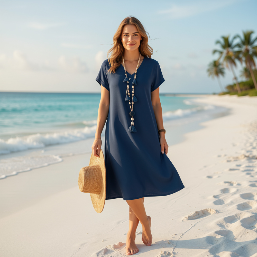 Linen Midi Summer Dress – Lightweight Backless for Women