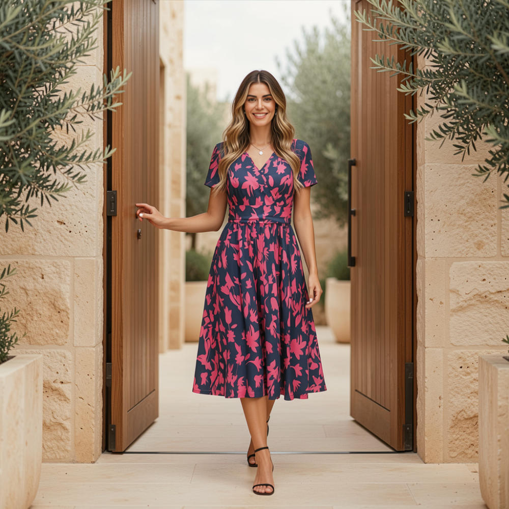 Floral Midi Wrap Summer Dress – Lightweight for Women