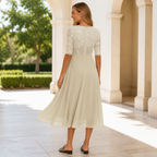 Elegant Women's Lace Midi Dress | Formal Cocktail Party Dress
