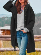 Women's Long Winter Jacket with Slim Fit and Pockets - Black