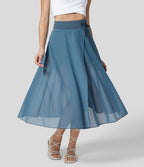 Livan - High-Waisted 2-in-1 Flowing Summer Midi Skirt - Blue