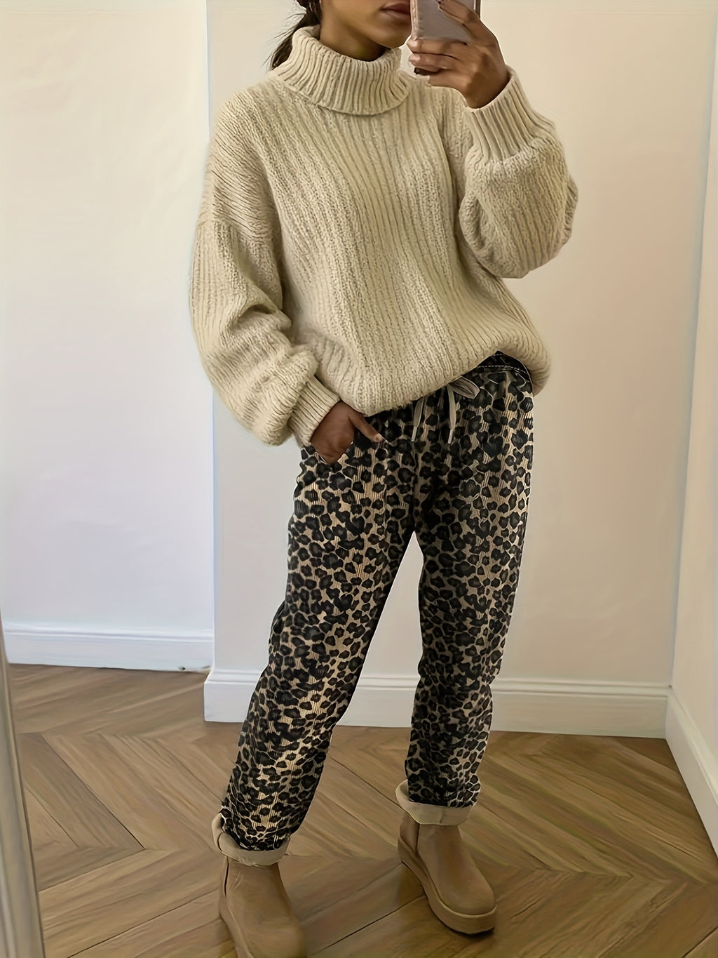 Women's Corduroy Leopard Print Long Pants | Women's Clothing