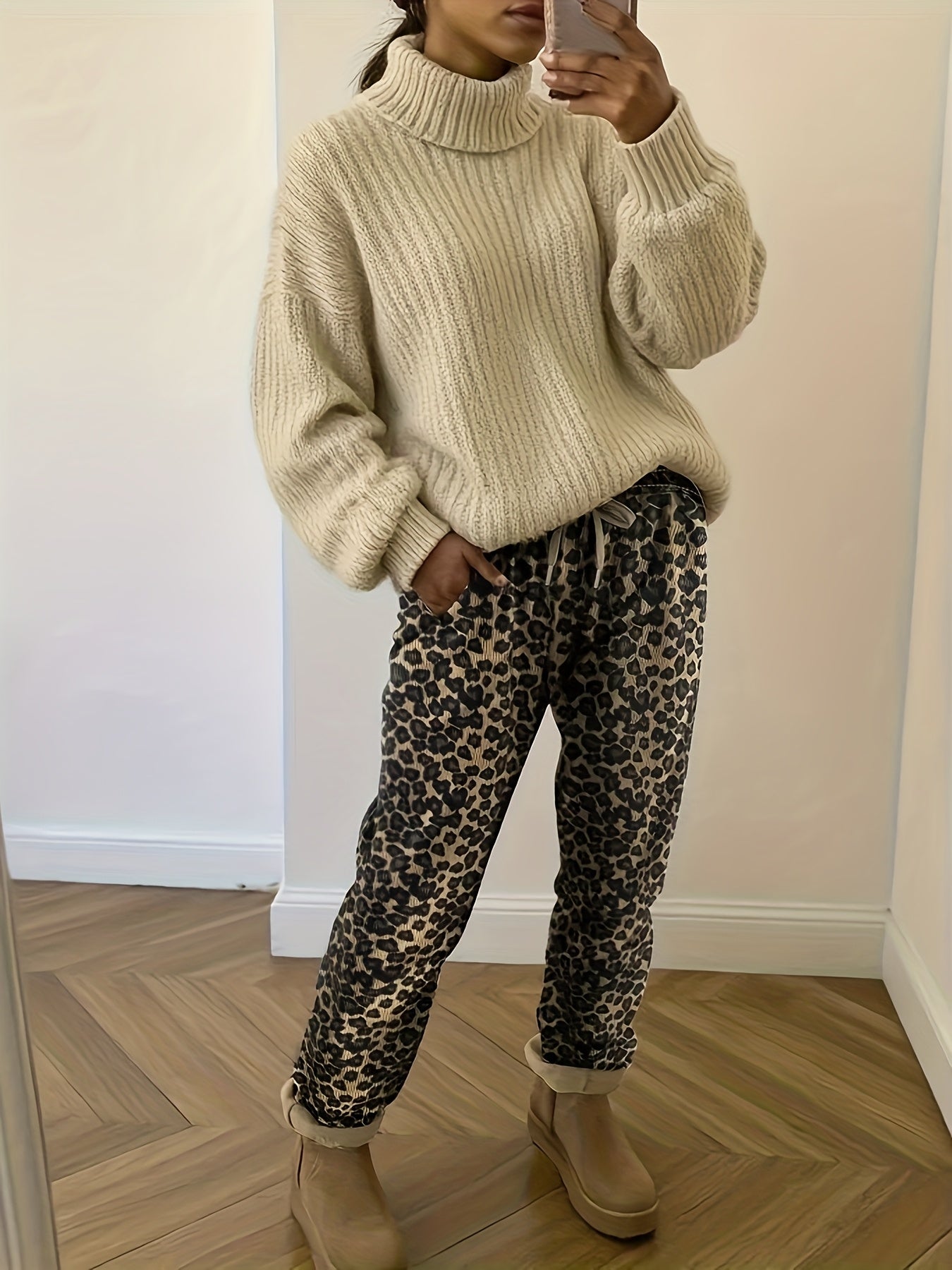 Women's Corduroy Leopard Print Long Pants | Women's Clothing