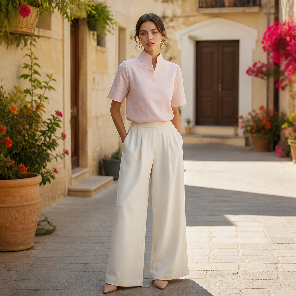 Women's Stand Up Collar Minimalist Textured Blouse | Lightweight Blouse