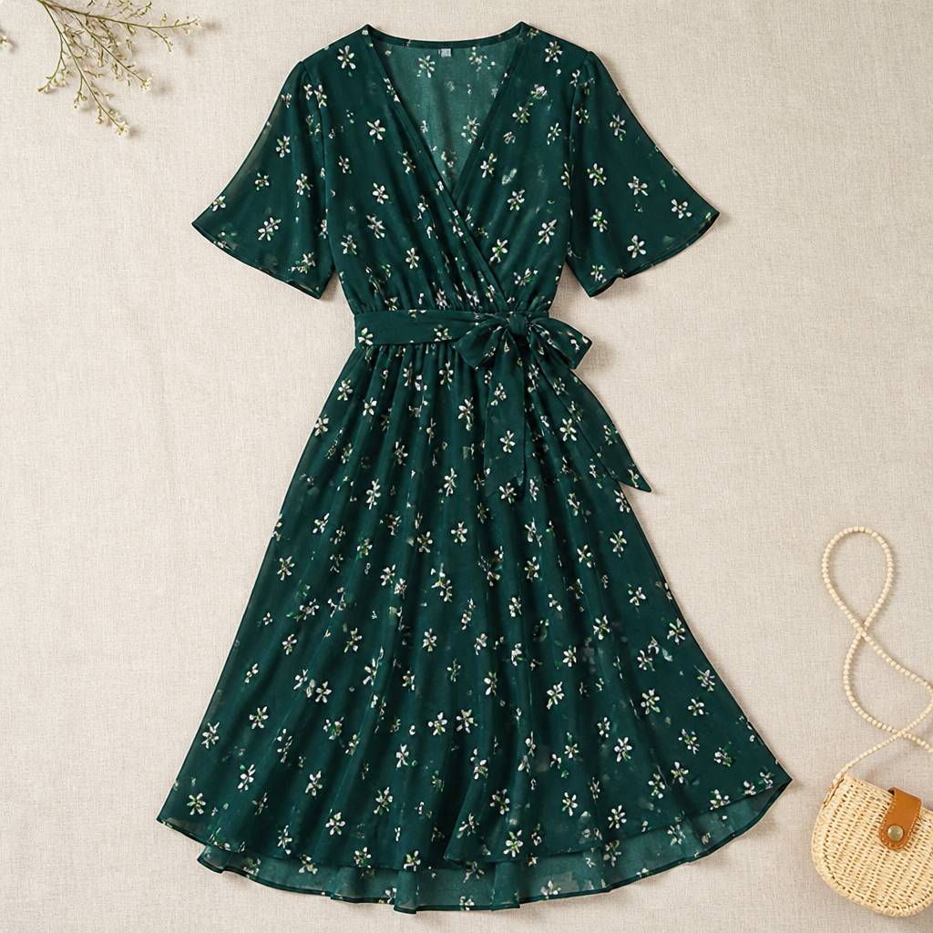Women's Midi Dress with V Neck | Formal Occasion Summer Dress