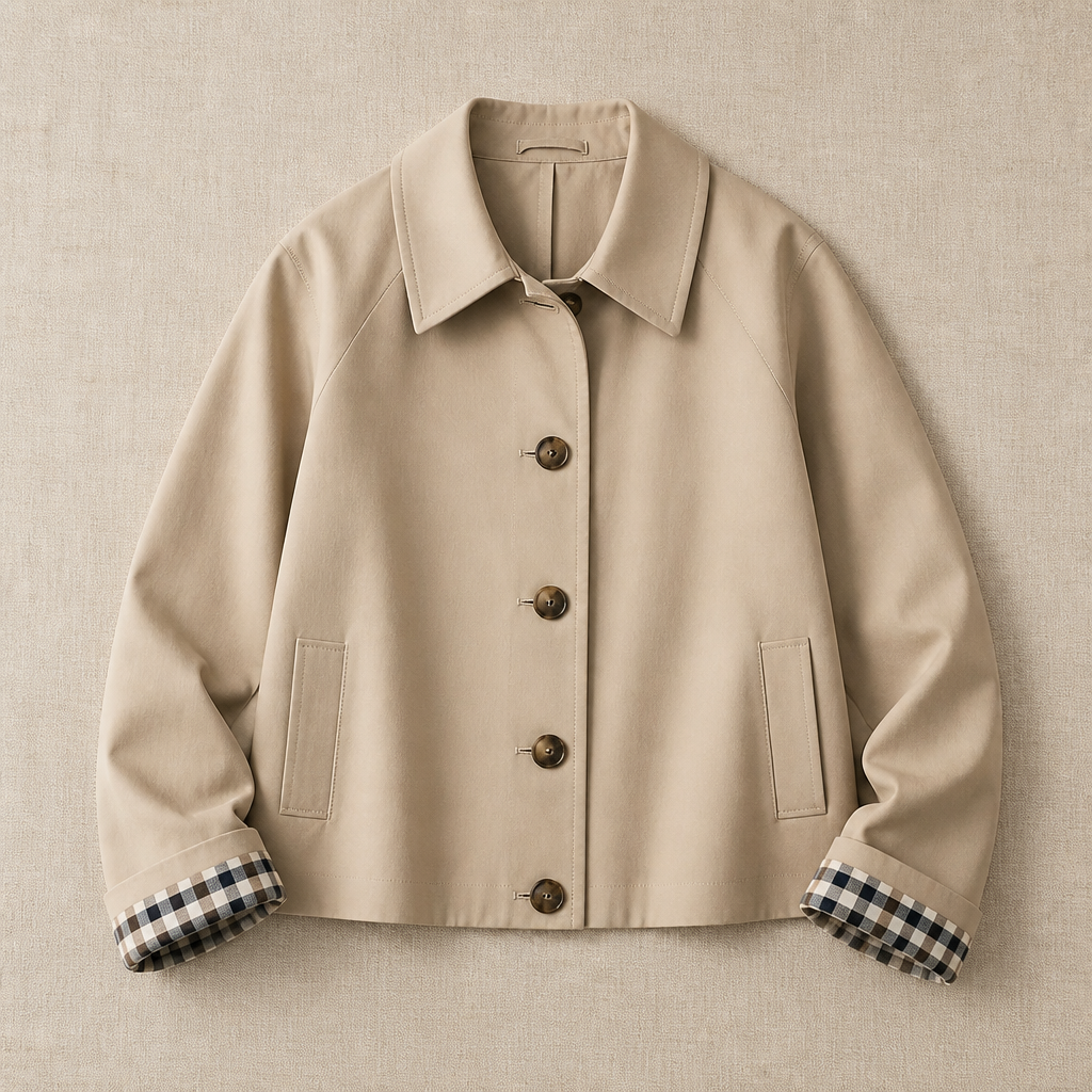 Classic Plaid Trench Coat with Turned-Down Collar | Casual Autumn Coat