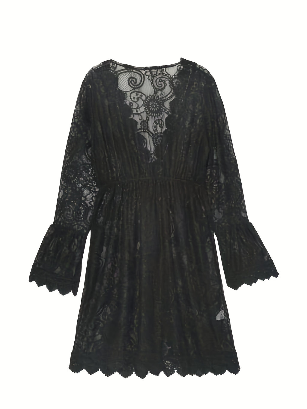 Women's V Neck Lace Midi Dress, Summer Beach Knit Fabric