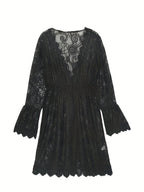 Women's V Neck Lace Midi Dress, Summer Beach Knit Fabric