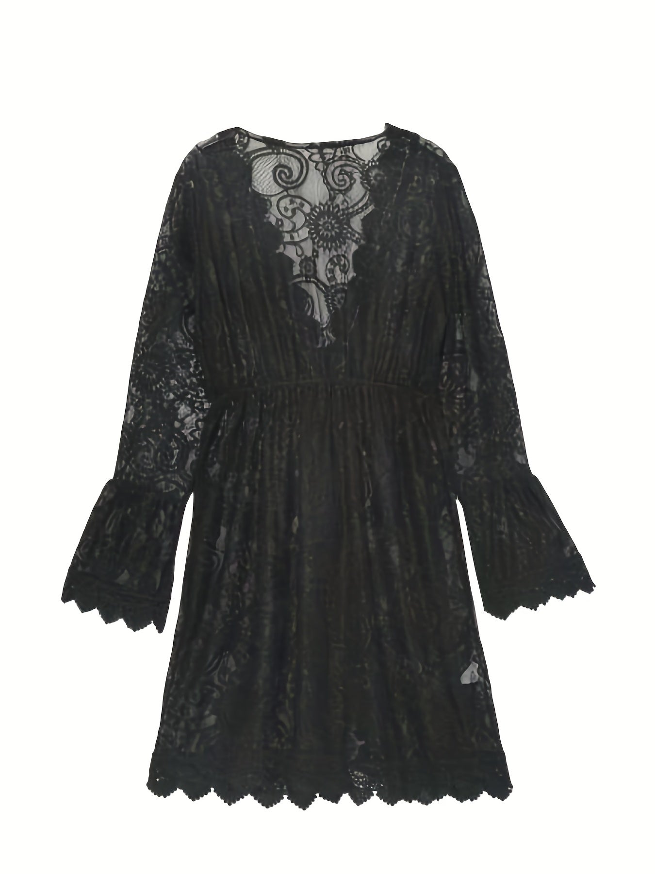Women's V Neck Lace Midi Dress, Summer Beach Knit Fabric