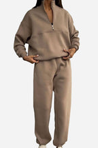 Two-Piece Women's Jogger Set in Cotton Blend with Hoodie and Sweatpants | Perfect for Autumn - Brown