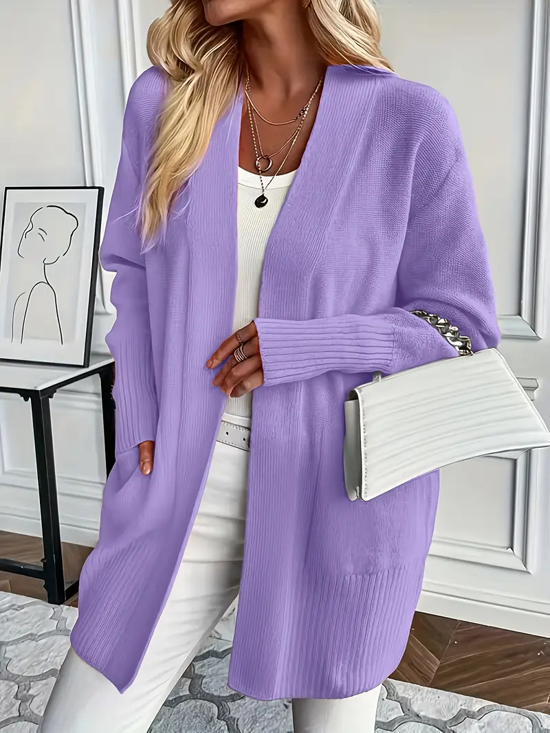 Women's Knit Sweater with Crew Neck and Relaxed Fit - Purple