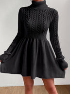 High Neck Pink Mini Sweater Dress , Sweater Dress for Women