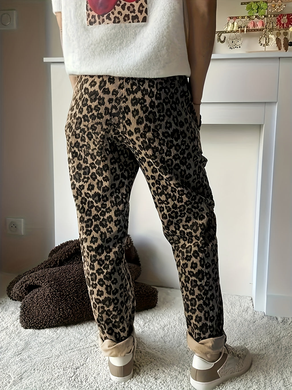 Women's Corduroy Leopard Print Long Pants | Women's Clothing