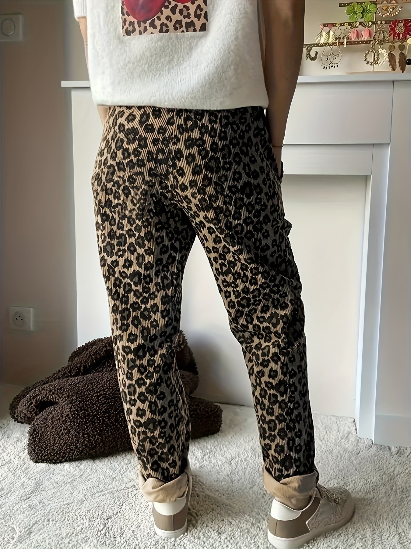 Women's Corduroy Leopard Print Long Pants | Women's Clothing