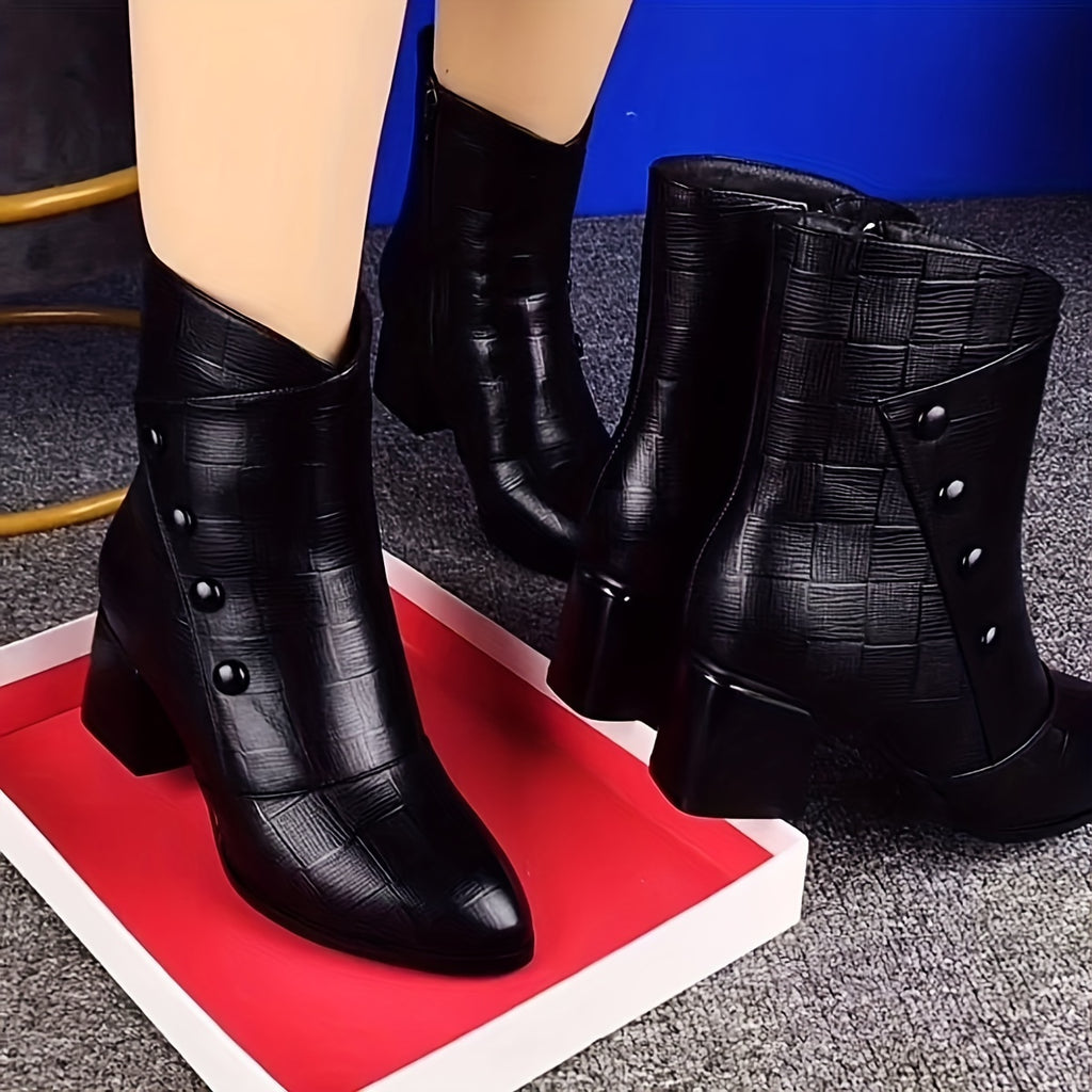 Winter Women's Boots, High Heel Short Ankle Shoes with Chunky Sole